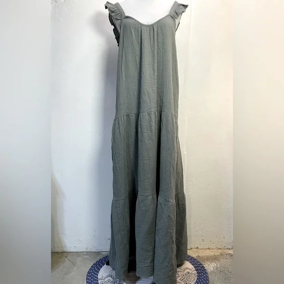 #0144 NWT Steve Madden 100% Cotton Muslin Maxi Dress w/ Ruffle Straps-M - Picture 1 of 10